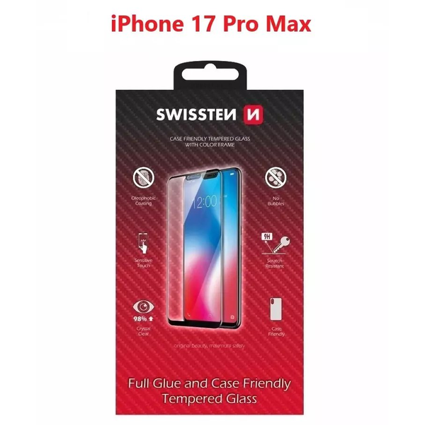 Swissten Full Face Color Frame Tempered Glass for Apple iPhone 17 Pro Max