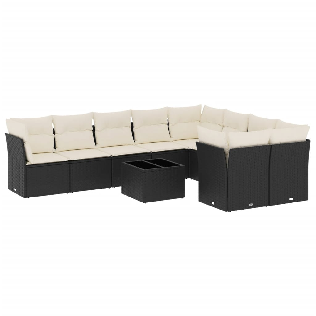 10 részes fekete polyrattan kerti ülőgarnitúra párnákkal (3250015)
