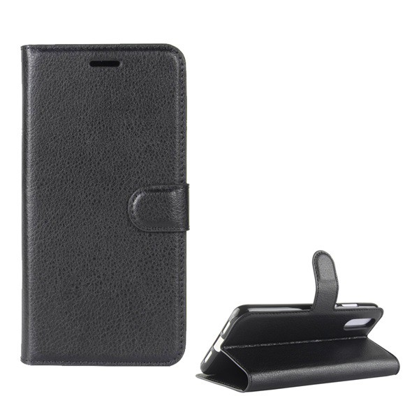 Tok álló, bőr hatású (FLIP, oldalra nyíló, asztali tartó funkció, prémium) FEKETE [Huawei P20] (5996457762286)