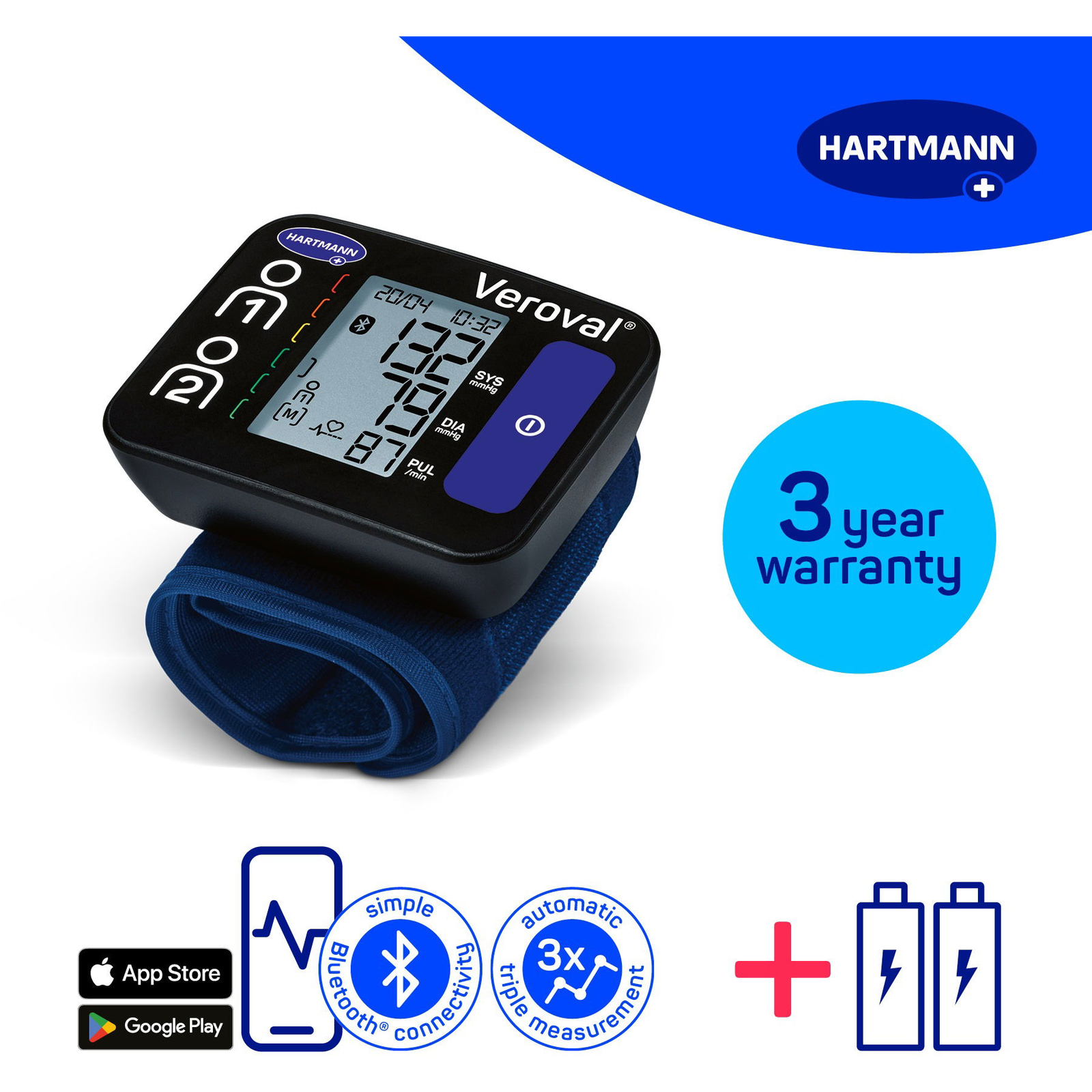 HARTMANN Veroval Compact + Connect, csuklós, Bluetooth csatlakozás, 3 év garancia (9252040)
