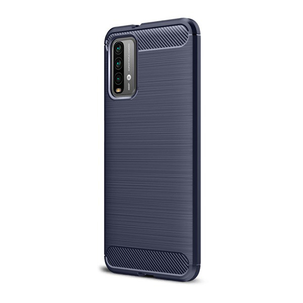 Szilikon telefonvédő (közepesen ütésálló, légpárnás sarok, szálcsiszolt, karbon minta) SÖTÉTKÉK [Xiaomi Poco M3] (5996591036953)