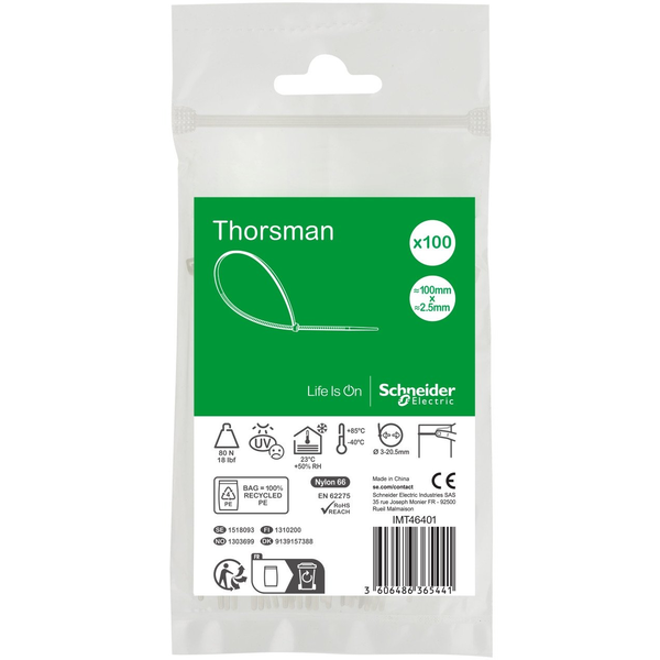 Schneider Electric IMT46401 vezetékkötegelő Kioldható kötegelő Poliamid Átlátszó, Fehér 100 db