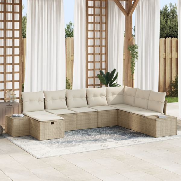 Conjunto De Sofá De Jardín De 8 Piezas Con Cojines Beige Poliéster Rattan V8815 Unico / Beige