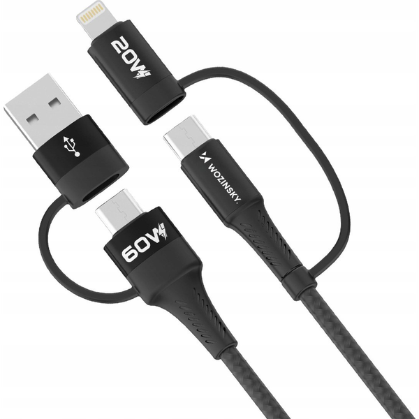 4v1 univerzalni kabel 2x USB-C 1x USB-A 1x Lightning 60W 1m črn