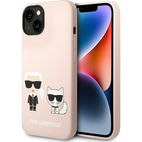 Karl Lagerfeld Silicone Karl & Choupette Apple iPhone 14 Plus hátlap tok, halvány rózsaszín (brak)
