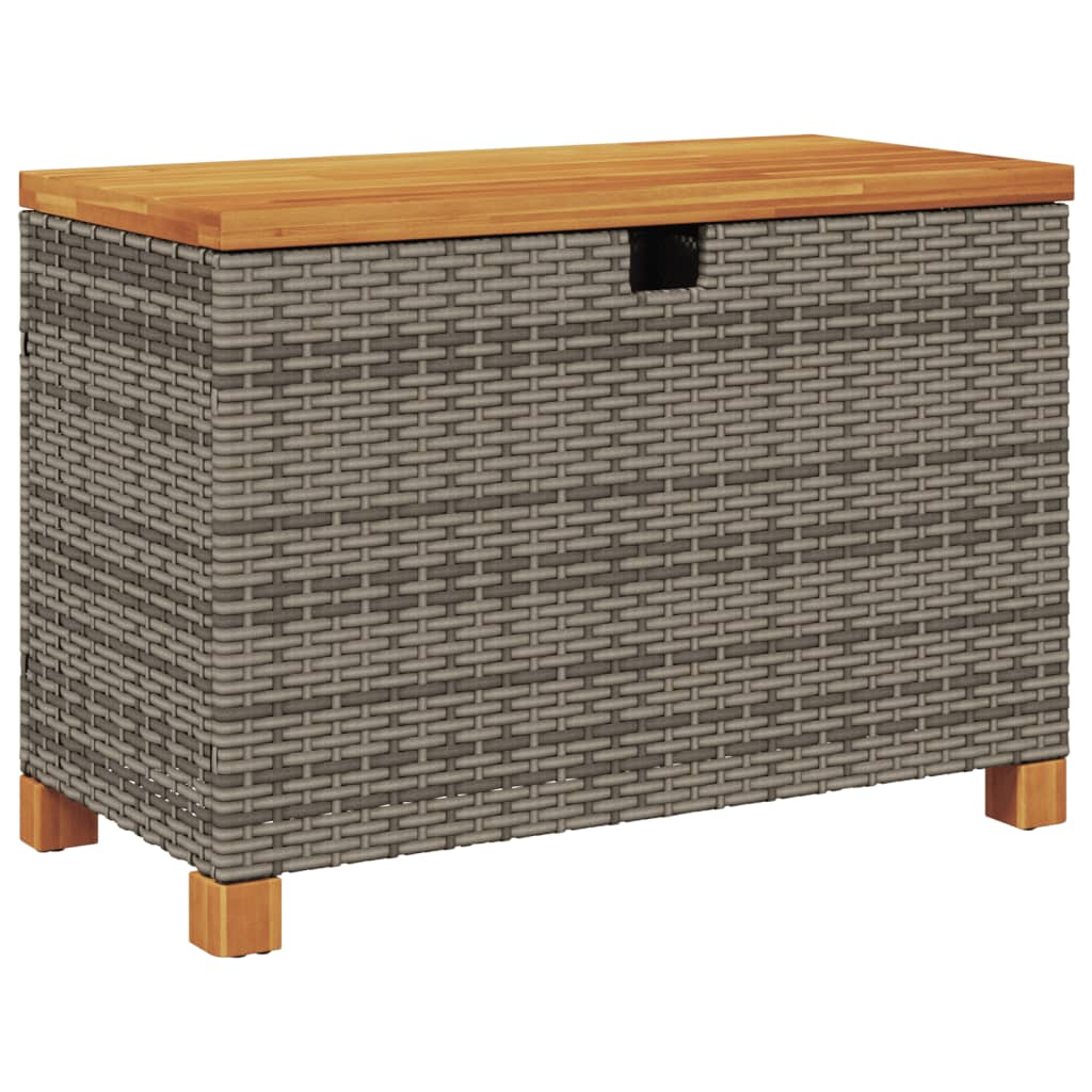 szürke polyrattan és akácfa kerti tárolóláda 80 x 40 x 48 cm (366283)