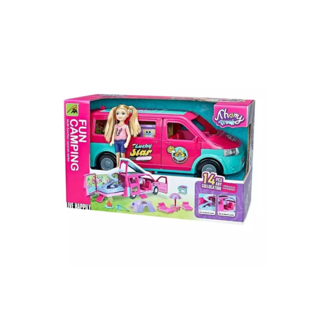 Kempingautó játékszett babával és kiegészítőkkel 11 darabos (5)