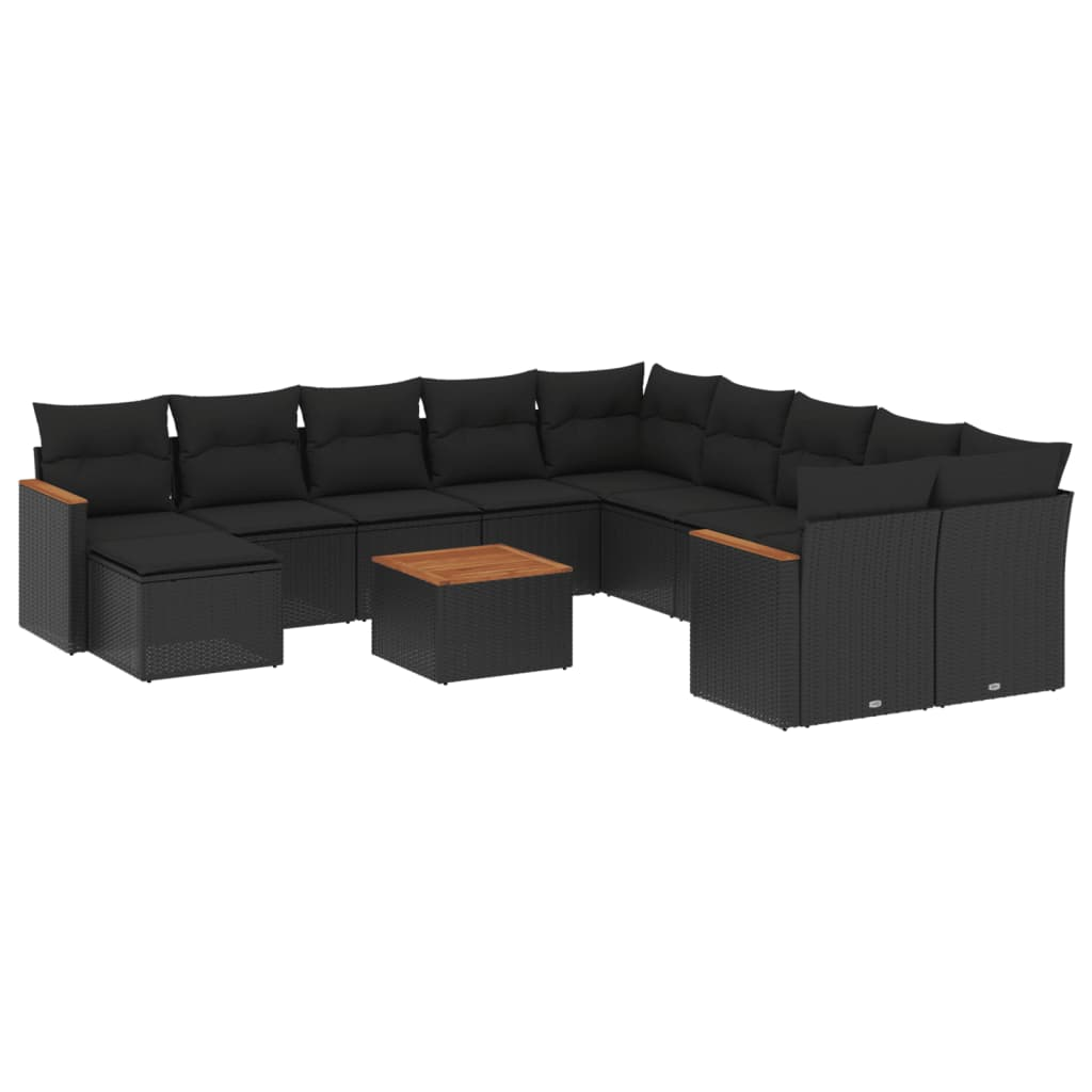 12 részes fekete polyrattan kerti ülőgarnitúra párnákkal (3226573)
