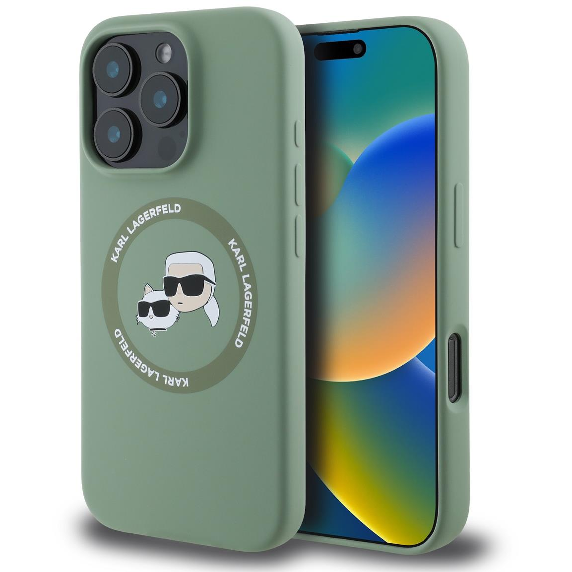 Karl Lagerfeld Liquid Silicone K&CH Heads MagSafe iPhone 16 Pro Kaki tok (KLHMP16LSKCHTCA)