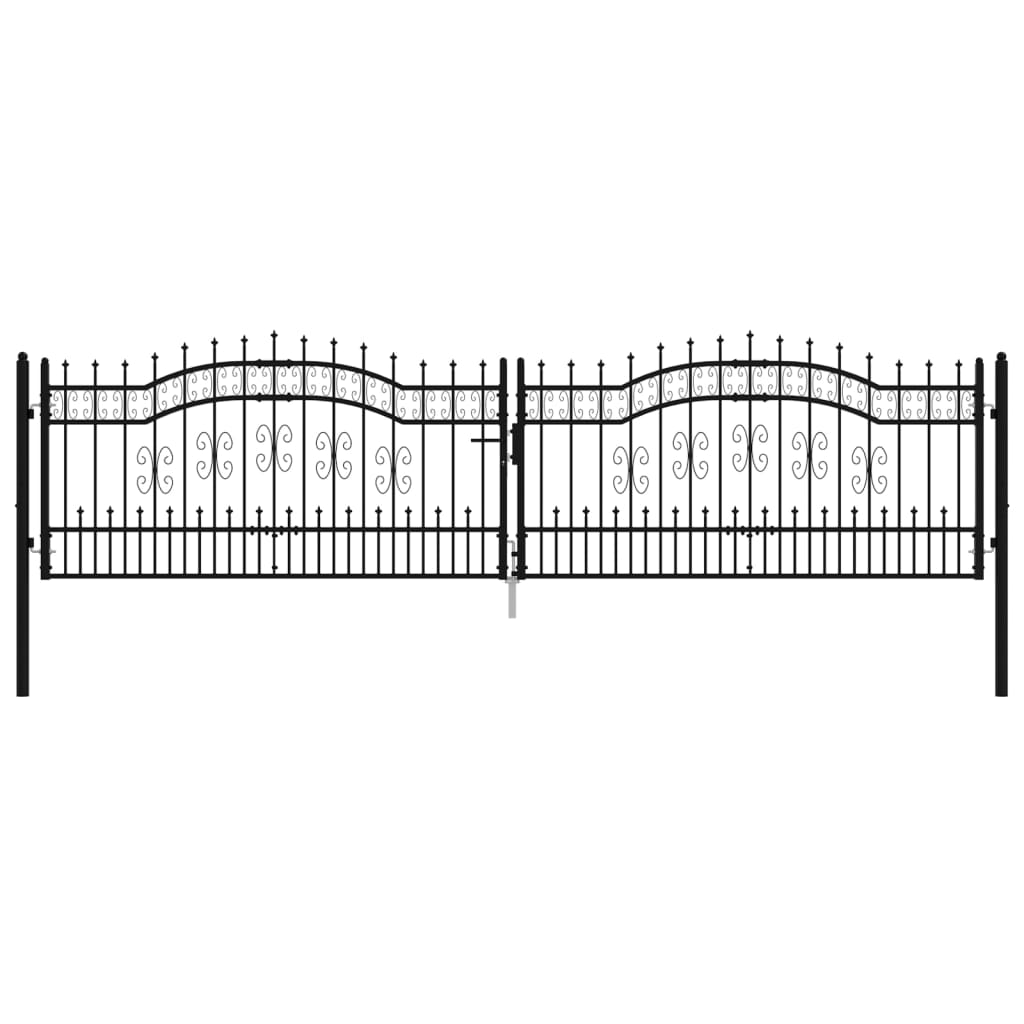 fekete porszórt acél kerítéskapu lándzsa hegyekkel 406 x 151 cm (151100)