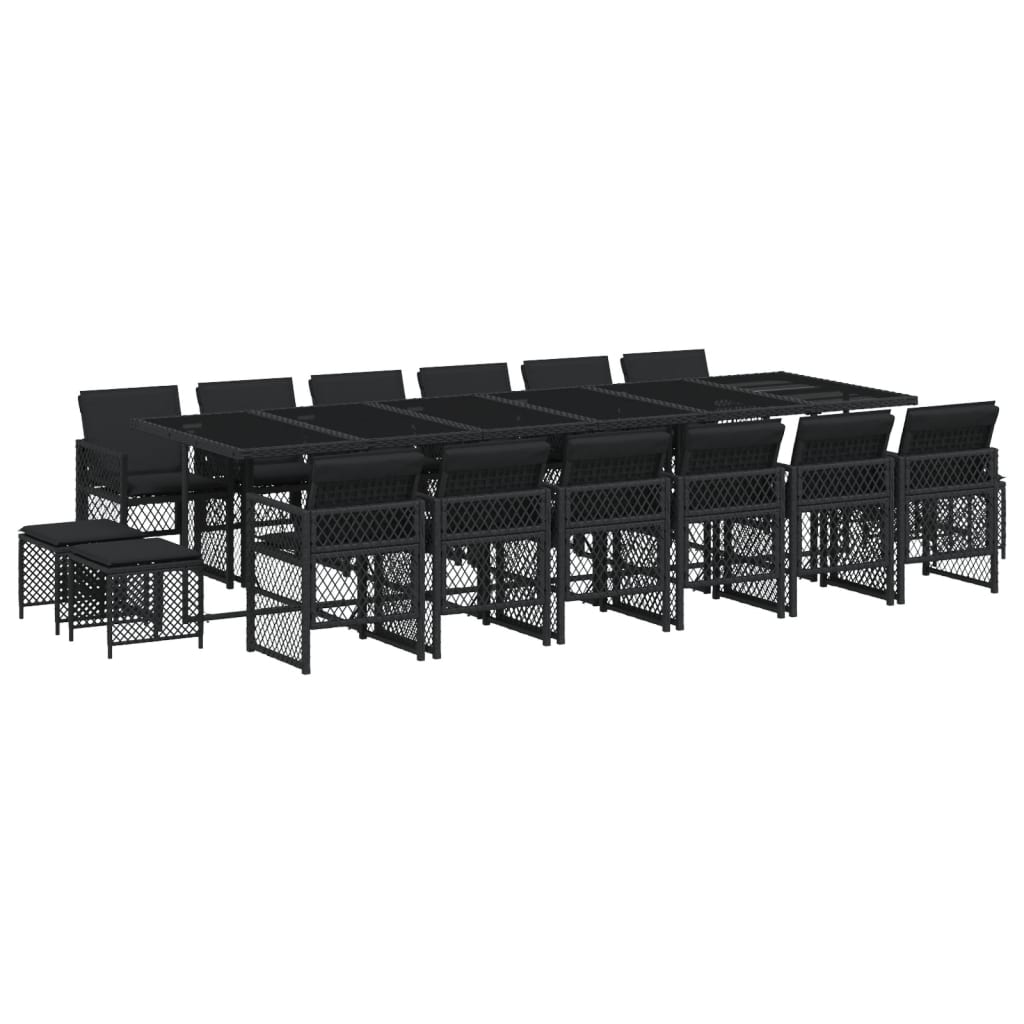 17 részes fekete polyrattan kerti étkezőgarnitúra párnákkal (3210823)