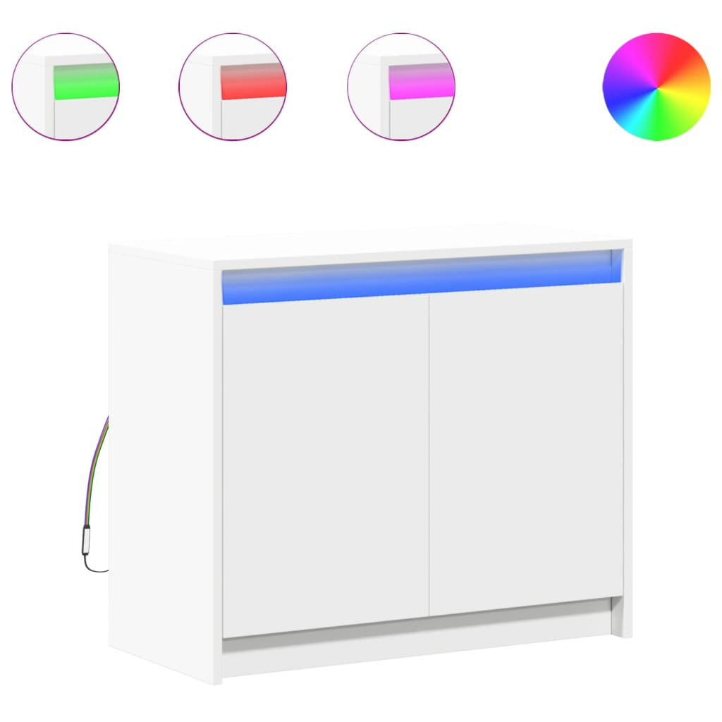 fehér szerelt fa tálalószekrény LED-del 72 x 34 x 61 cm (852173)