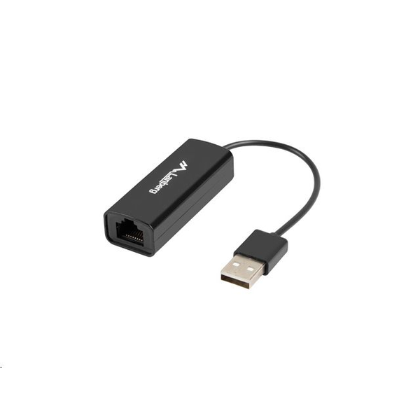 Placa de retea Lanberg 41869, USB 2.0 tata la RJ-45 mama, adaptor Ethernet, internet 10/100 Mb/s, cablu 10 cm, neagra