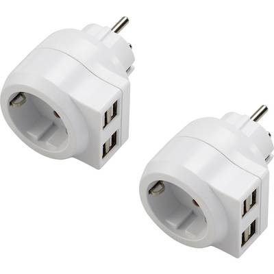 Köztes dugalj USB-vel, 2 részes készlet, fehér, Sygonix SY-4499400