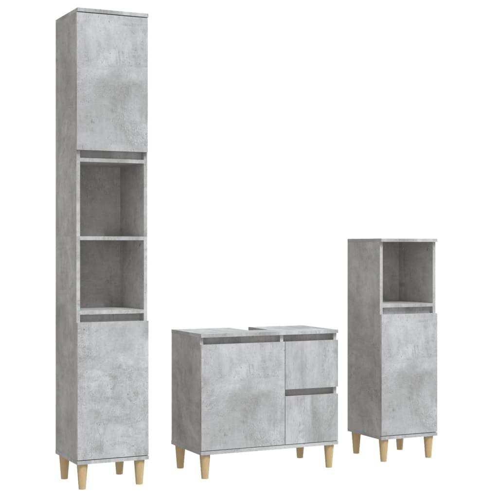 3 részes betonszürke szerelt fa fürdőszobaszekrény-szett (3185539)