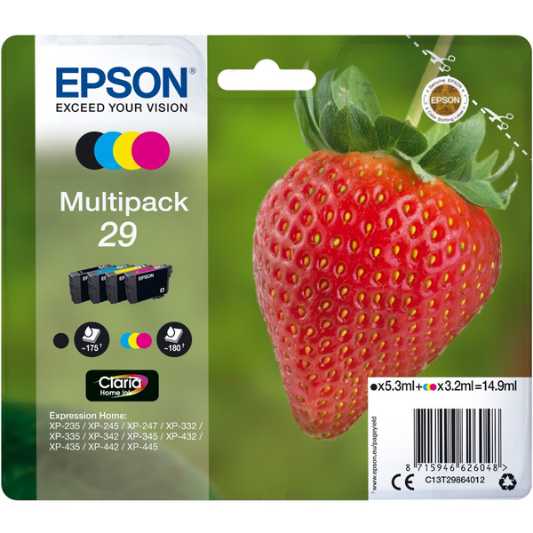 Epson Strawberry C13T29864012 глава и патрон за мастиленоструен принтер 1 броя Оригинал Стандартен добив Черен, Синьо-зелен, Пурпурен, Жълт
