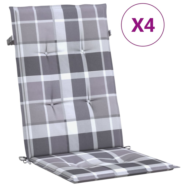 vidaXL Poduszki na krzesła ogrodowe, 4 szt., szara krata, 120x50x4 cm