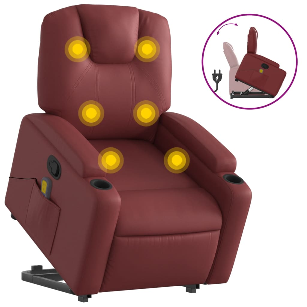 bordó műbőr dönthető masszázs- és állófotel (3204441)