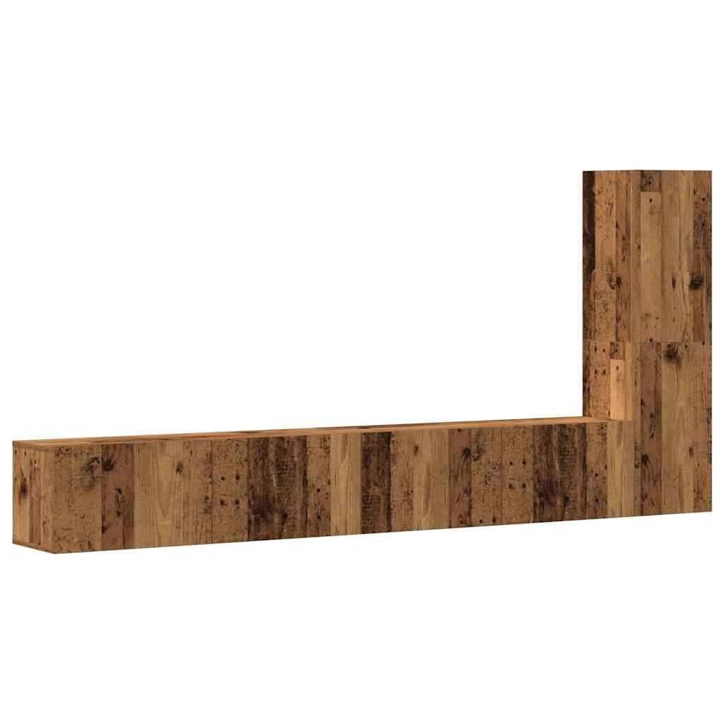 3 részes antik fa színű szerelt fa fali TV-szekrényszett (3329197)