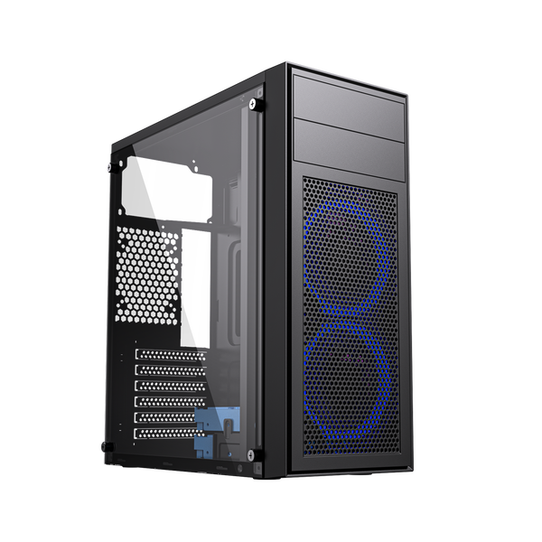 Skříň Midi Tower Fornax M100B ATX modré ventilátory Černá