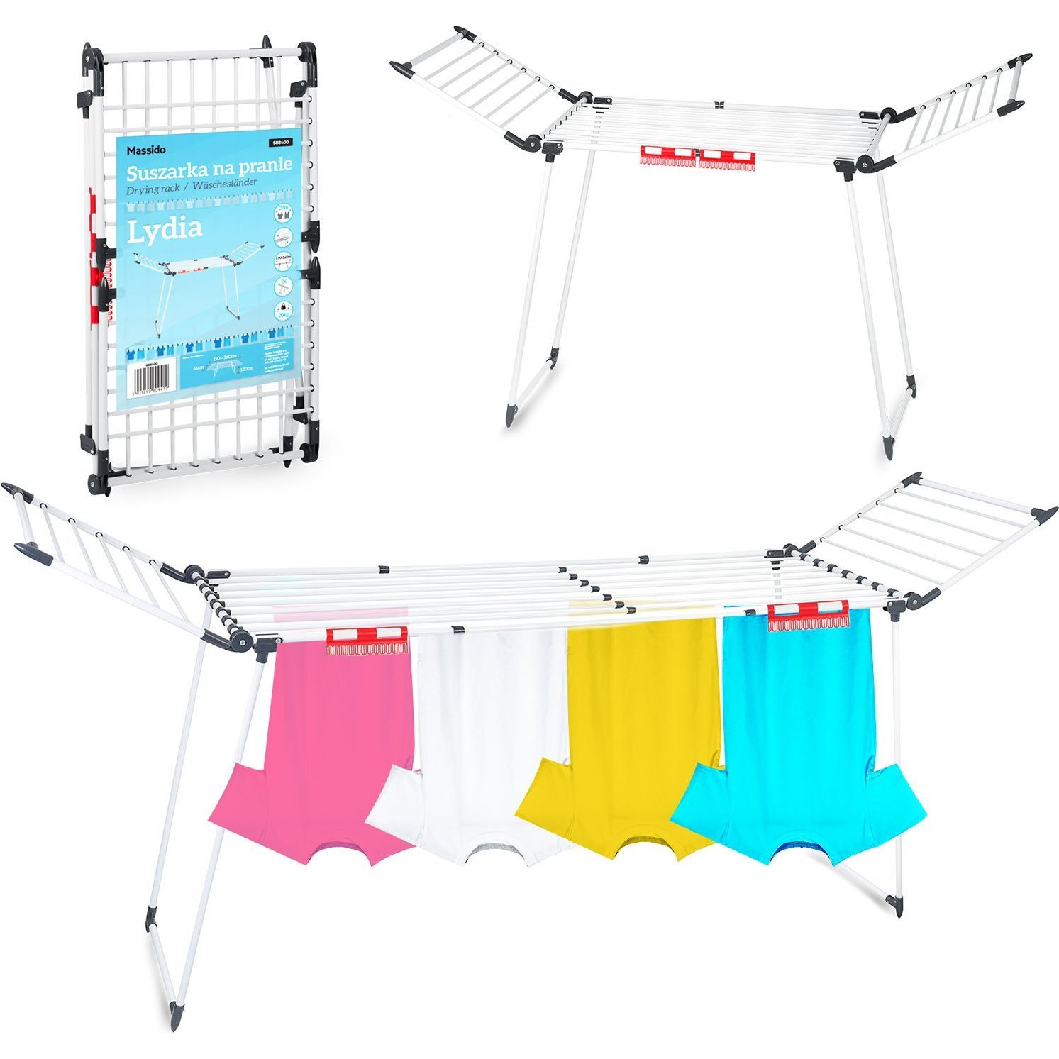 Massido xXL Teleszkópos Összecsukható Álló Ruhaszárító Állvány, 27 M Lydia (688400)