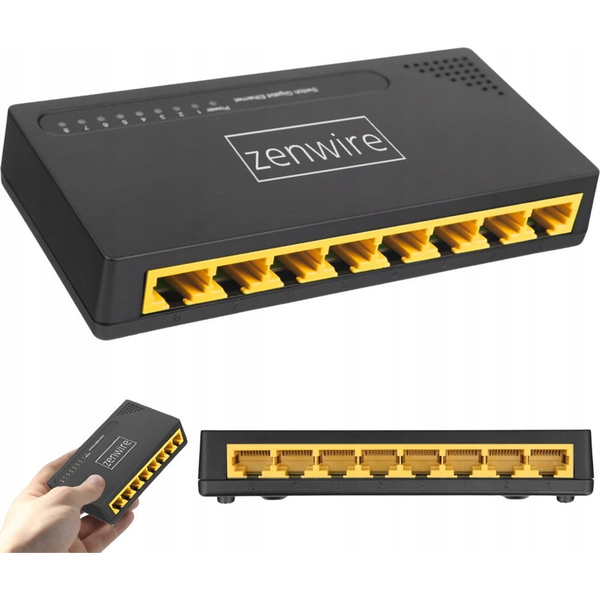 Zenwire SG1008 gigabitno omrežno stikalo 8-portno RJ45 10/100/1000 Mbps plug & play, namizno ali stensko, 10 Gb/s