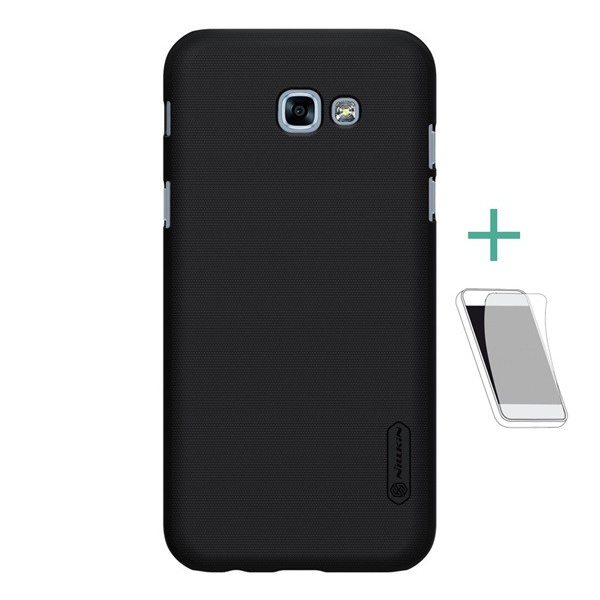 NILLKIN SUPER FROSTED műanyag telefonvédő (gumírozott, érdes felület + képernyővédő fólia) FEKETE [Samsung Galaxy A3 (2017) SM-A320F] (5996457686155)