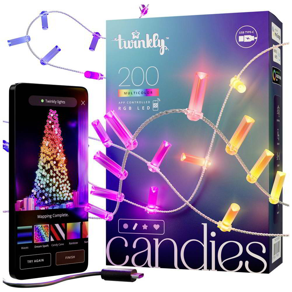 Twinkly TWKC200RGB-G Candies Beltéri LED Fényfüzér 12m - Színes (TWKC200RGB-G)