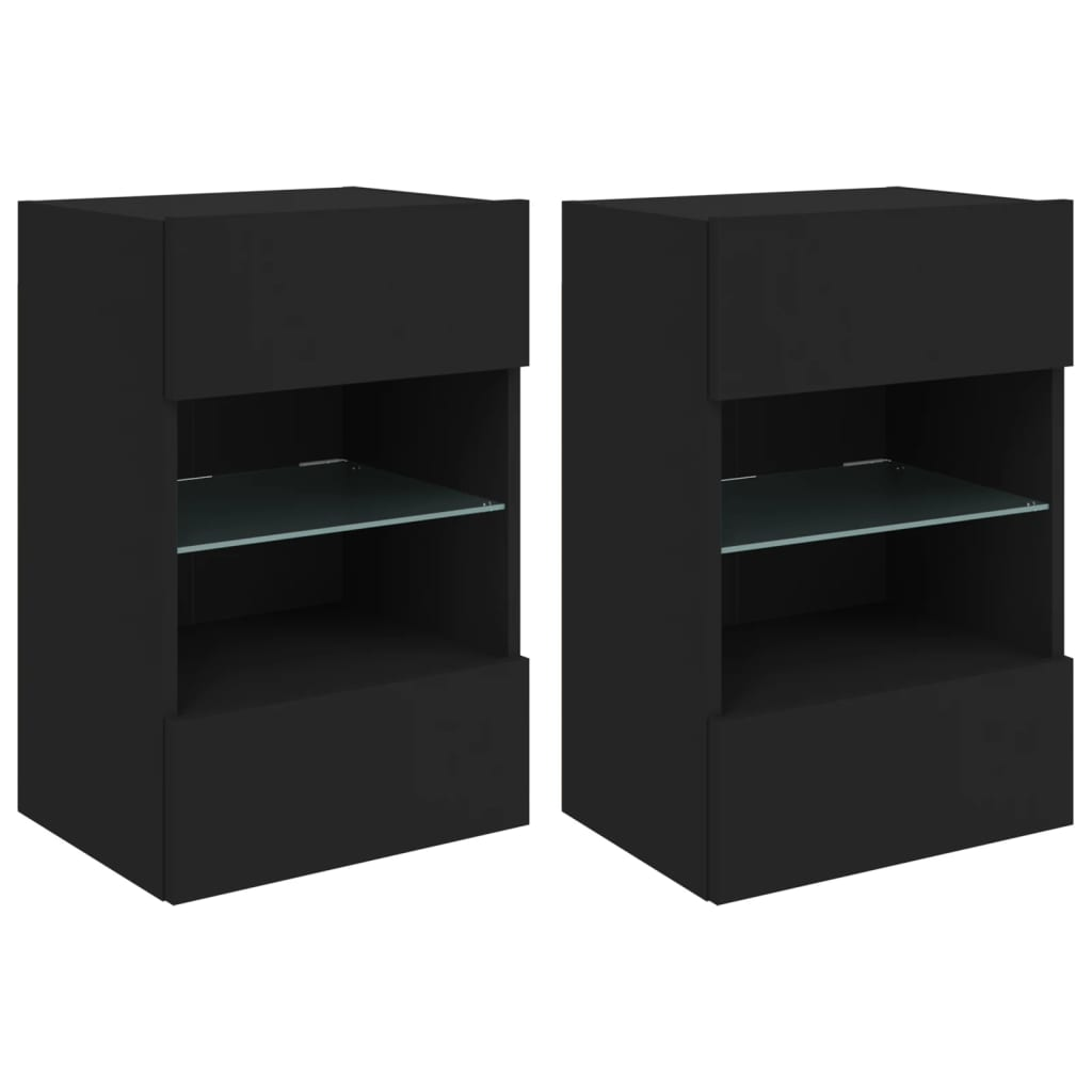 2 db fekete fali TV-szekrény LED-világítással 40x30x60,5 cm (837081)