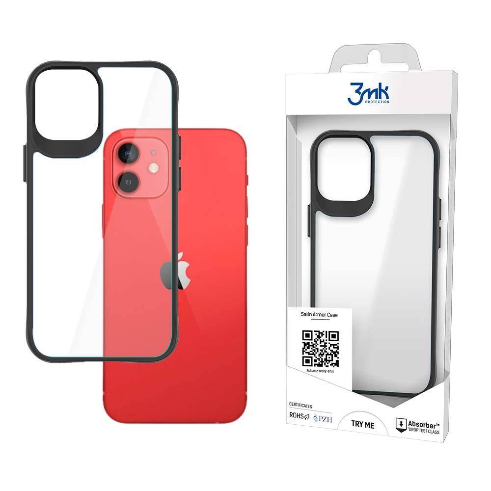 3mk Satin Armor Case+ Apple iPhone 12/12 Pro Tok - Átlátszó/Fekete (5903108441872)