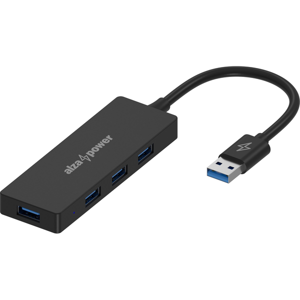 AlzaPower FlatCore USB-A (M) to 4× USB-A 3.2 Gen 1 (F) - fekete