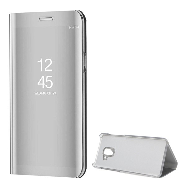 Tok álló (aktív FLIP, oldalra nyíló, asztali tartó funkció, tükrös felület, Mirror View Case) EZÜST [Samsung Galaxy A8 Plus (2018) SM-A730F] (5996457749065)