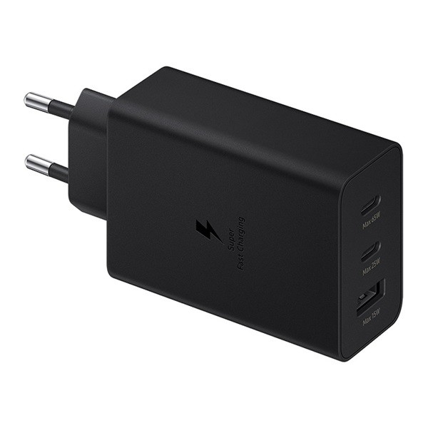 SAMSUNG hálózati töltő USB aljzat / 2 Type-C aljzat (65W, PD gyorstöltés támogatás) FEKETE (EP-T6530NBEGEU) (EP-T6530NBEGEU)
