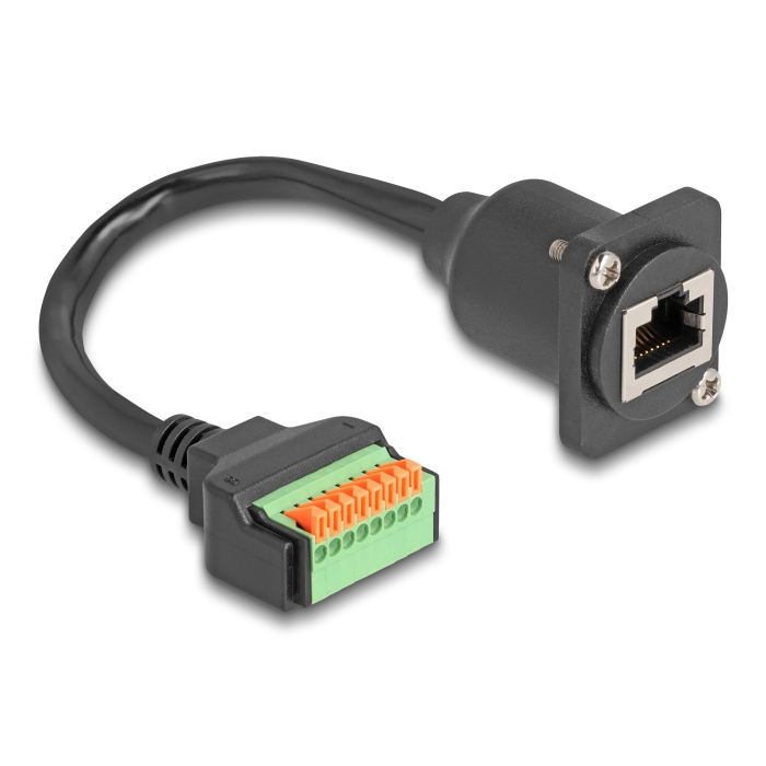 Delock D-típusú kábel RJ45 anya - Terminal Block nyomó gombbal Cat.5e fekete 30 cm (88153) (88153)