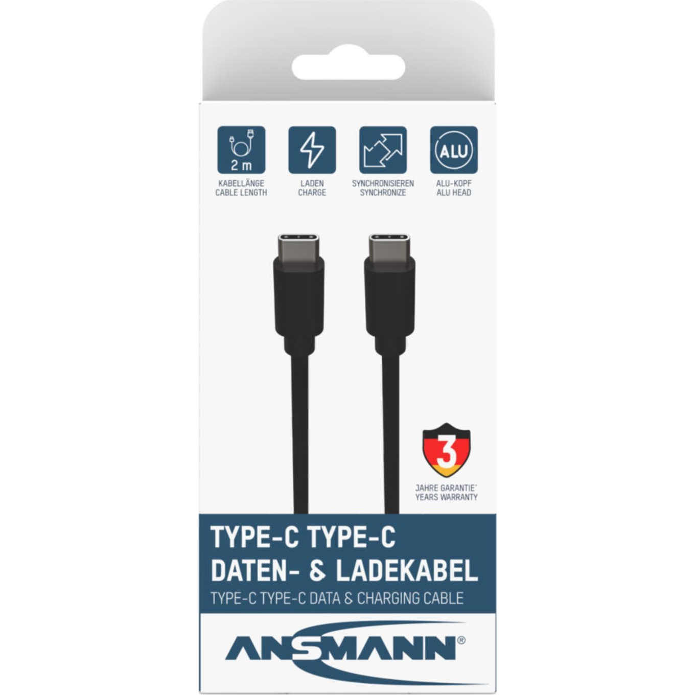 Ansmann 1700-0122 USB kábel 2 M USB C Fekete (456498)