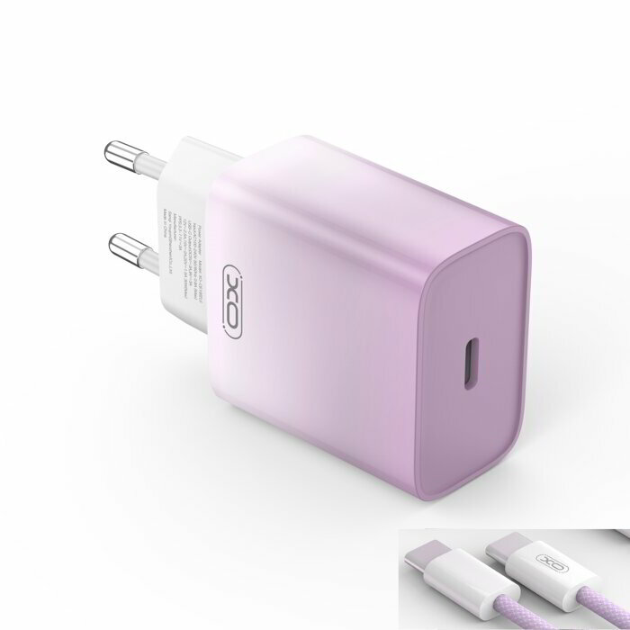 XO CE18 USB-C Hálózati töltő + USB-C/USB-C kábel - Lila (30W) (CE18 USB-C-USB-C LILA)
