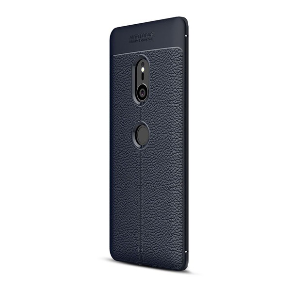 Szilikon telefonvédő (közepesen ütésálló, bőr hatású, varrás minta) SÖTÉTKÉK [Sony Xperia XZ3 (H9436)] (5996457802722)