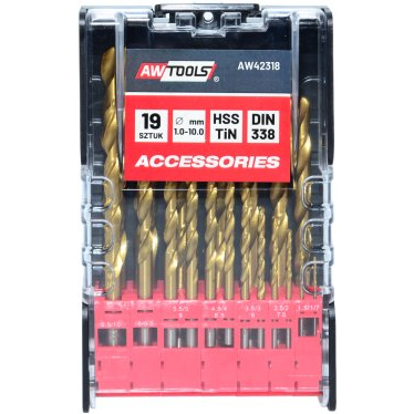 AWTOOLS WIERTŁO METAL TYTAN KPL .19szt/1-10,0mm/OP.PLAST.