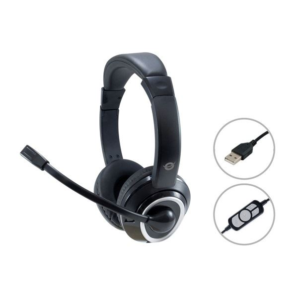 Conceptronic POLONA USB Fejhallgató Fekete Vezetékes Stereo