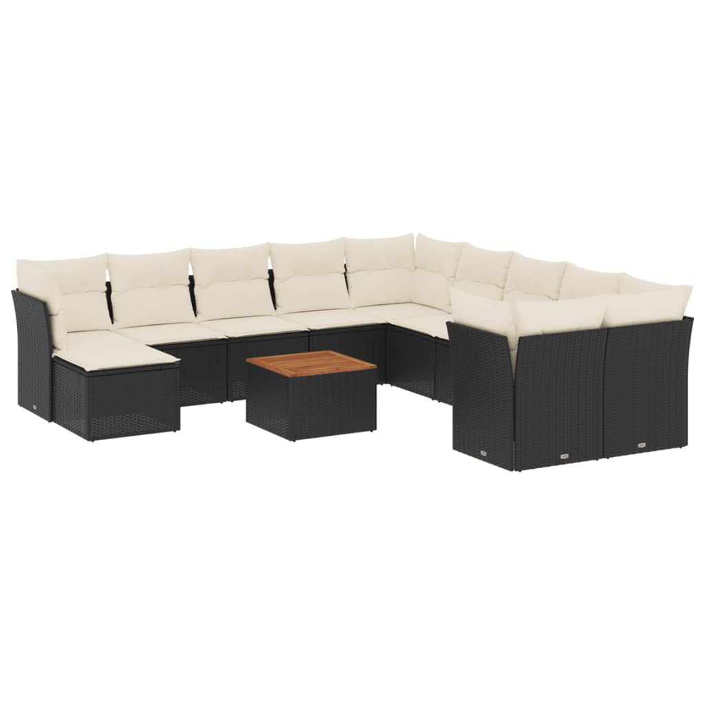 12 részes fekete polyrattan kerti ülőgarnitúra párnákkal (3223977)