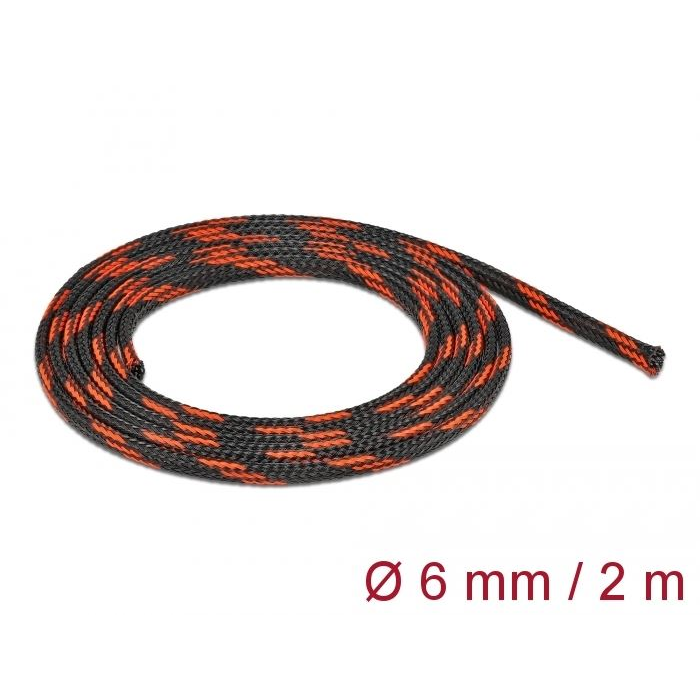 Delock fonott kábelharisnya tépőzárral 2m x 6mm fekete-piros (20738) (Deloc20738)