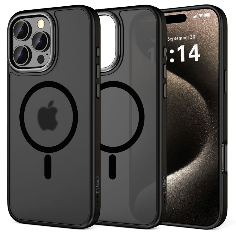 Apple iPhone 16 Pro Max, Műanyag hátlap védőtok + szilikon keret, Magsafe töltővel kompatibilis, Magedge Magsafe, áttetsző/fekete (5906302311200)