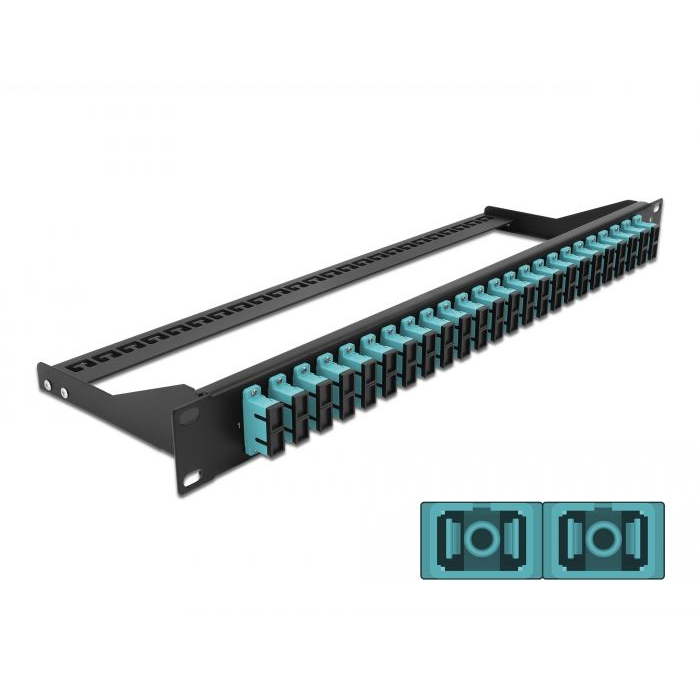 Delock 19 száloptikás csatlakozó panel 24 portos SC duplex vízkék (43395) (DE43395)