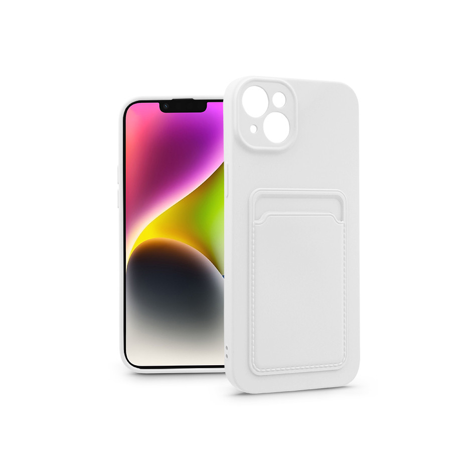 Apple iPhone 14 szilikon hátlap kártyatartóval - Card Case - fehér (PT-6732)