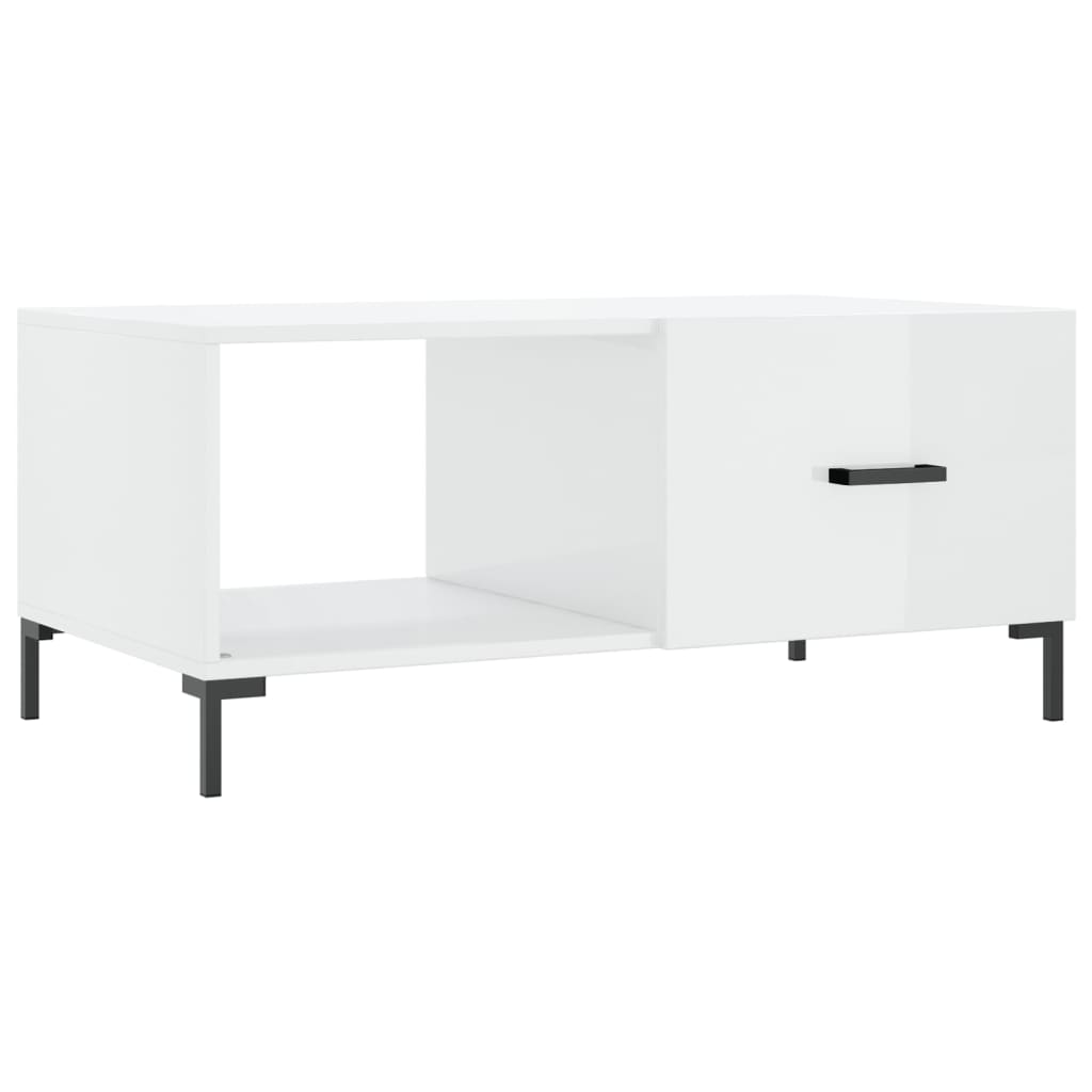 magasfényű fehér szerelt fa dohányzóasztal 90 x 50 x 40 cm (829214)