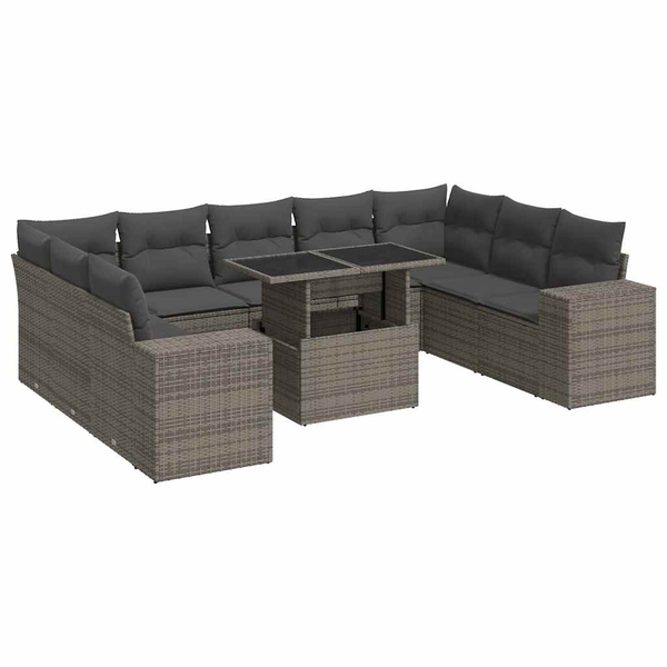 10 részes szürke polyrattan kerti ülőgarnitúra párnákkal