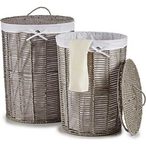 Cesto Para La Ropa Gris Tela Mimbre (2 Piezas) (44 X 56 X 44 Cm) (39 X 39 X 50,5 Cm)