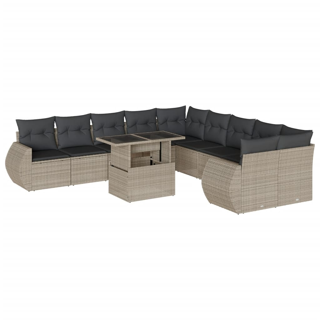 11 részes világosszürke polyrattan kerti ülőgarnitúra párnákkal (3268802)