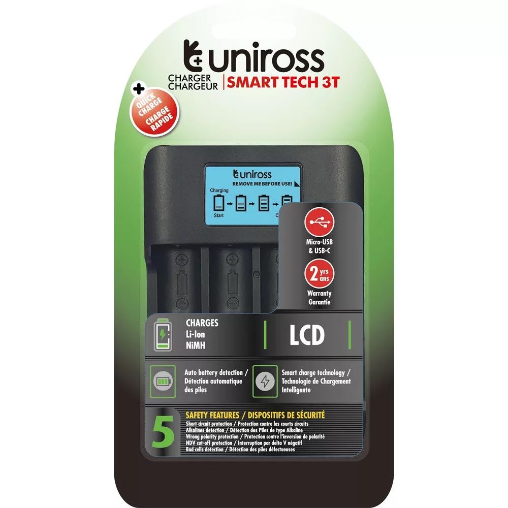 Uniross Smart Tech 3T LCD Li-Ion/LifePO4/NiMH töltő (UCX007) (UCX007)