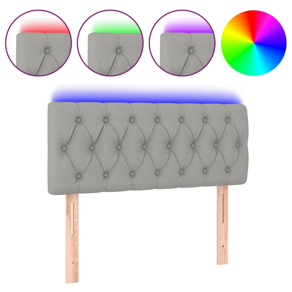 Tăblie de pat cu LED, gri deschis, 100x7x78/88 cm, textil